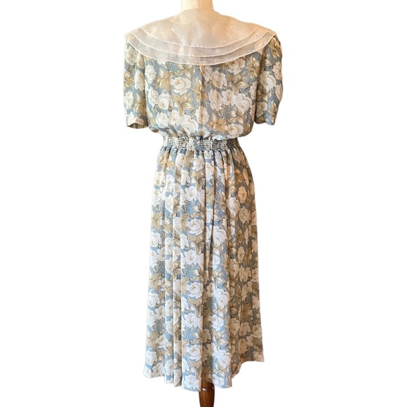 ⭐️.SOLD ⭐️ VINTAGE 80s LESLIE FAY COLLECTIONS Floral Puff Sleeve Dress Size 12 - Picture 4 of 14